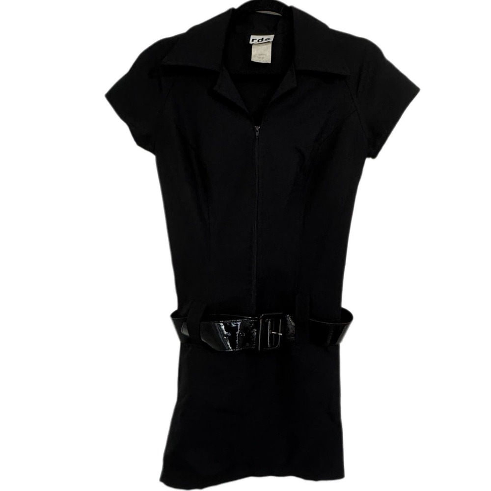 Vintage r.d.s. Retro Zip-Up Collared Mini Dress with Removable Belt Size 7 / 8